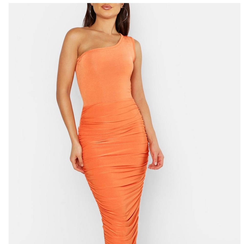 Orange Slinky One Shoulder Dress